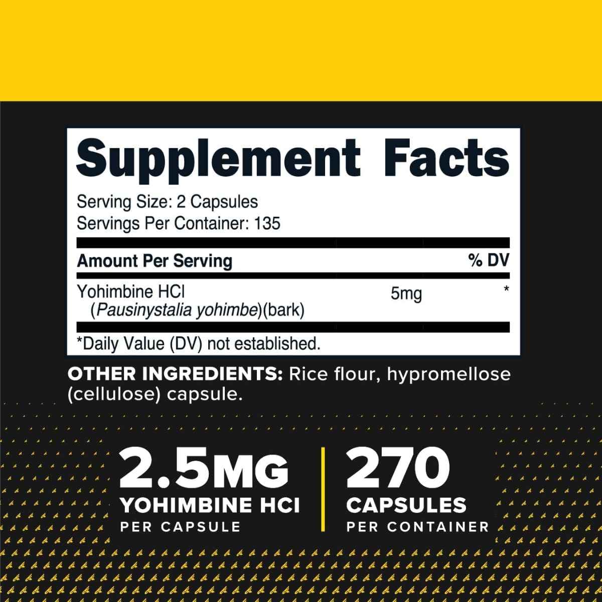 Tabla nutricional del suplemento PrimaForce Yohimbine HCl 5 mg 270 cápsulas