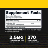 Tabla nutricional del suplemento PrimaForce Yohimbine HCl 5 mg 270 cápsulas