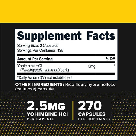 Tabla nutricional del suplemento PrimaForce Yohimbine HCl 5 mg 270 cápsulas