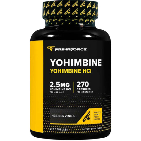Frasco de suplemento PrimaForce Yohimbine HCl 5 mg 270 cápsulas