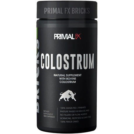Frasco de suplemento Primal FX Calostro Bovino 3000 mg 180 cápsulas