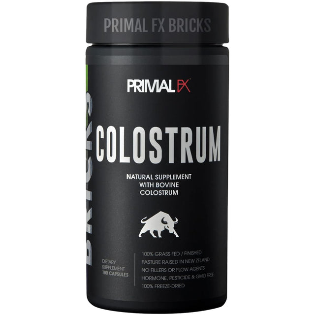 Frasco de suplemento Primal FX Calostro Bovino 3000 mg 180 cápsulas