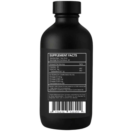 Tabla nutricional del suplemento PrimalFX Aceite de Semilla Negra Inmunidad y Salud 240 ml