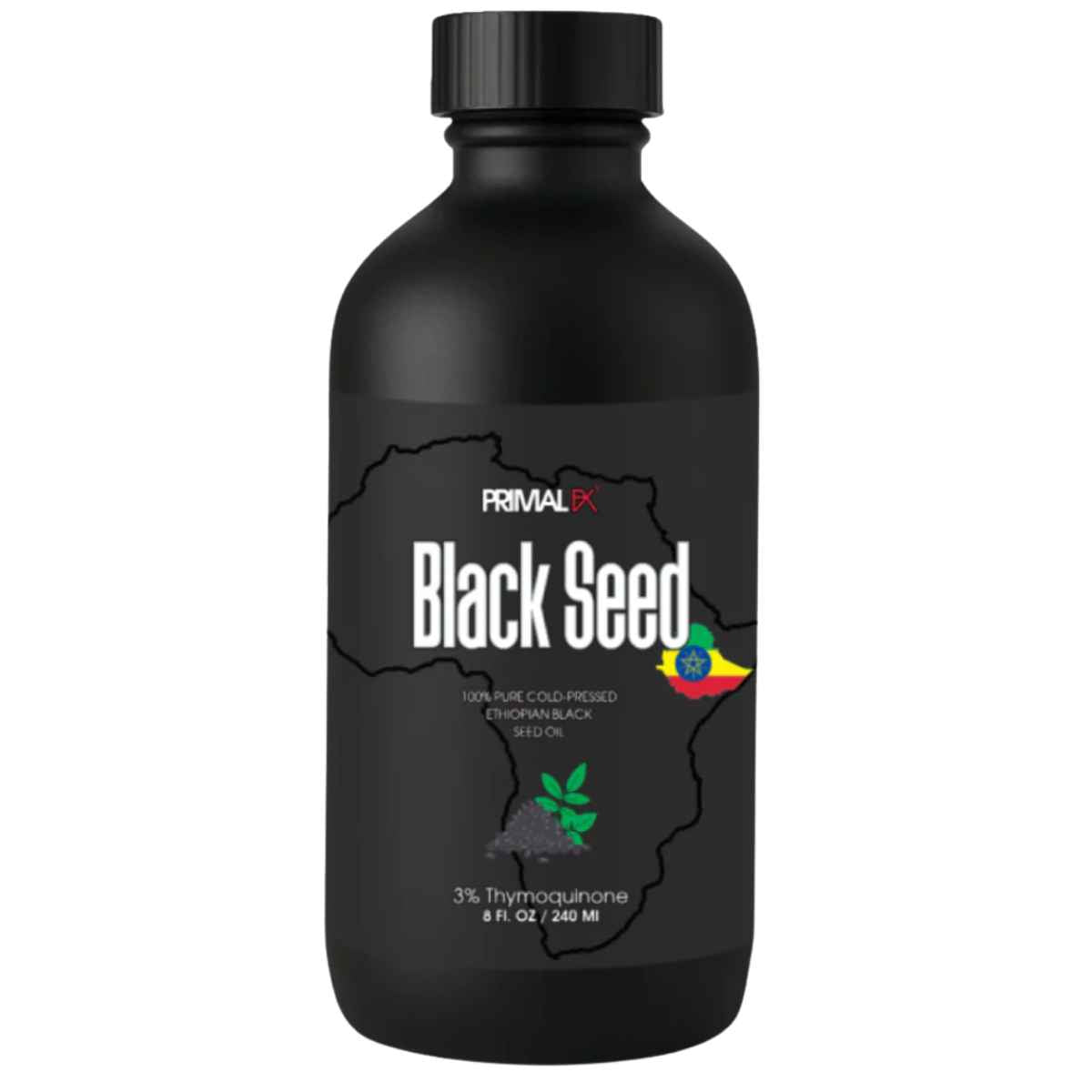 Frasco de suplemento PrimalFX Aceite de Semilla Negra Inmunidad y Salud 240 ml