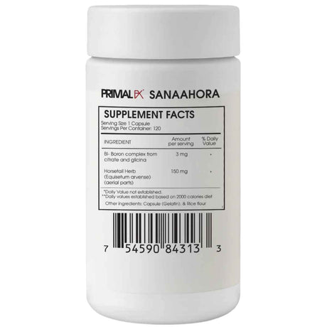 Tabla nutricional del suplemento Primal FX Boro y Sílice 120 cápsulas