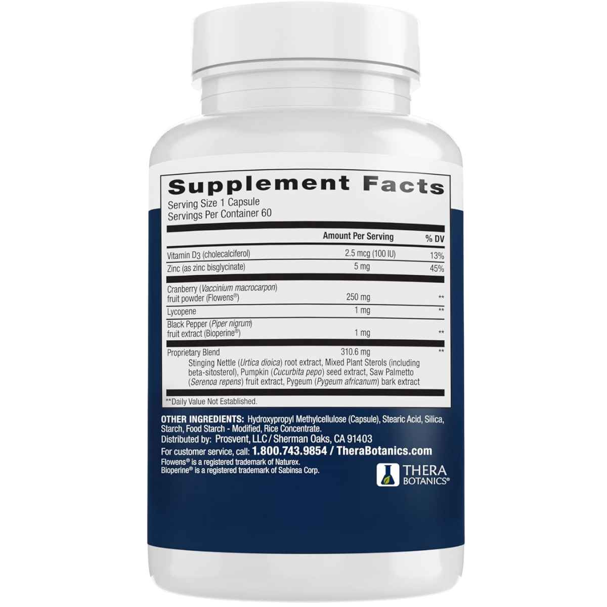 Tabla nutricional del suplemento Prosvent Saw Palmetto 60 cápsulas blandas