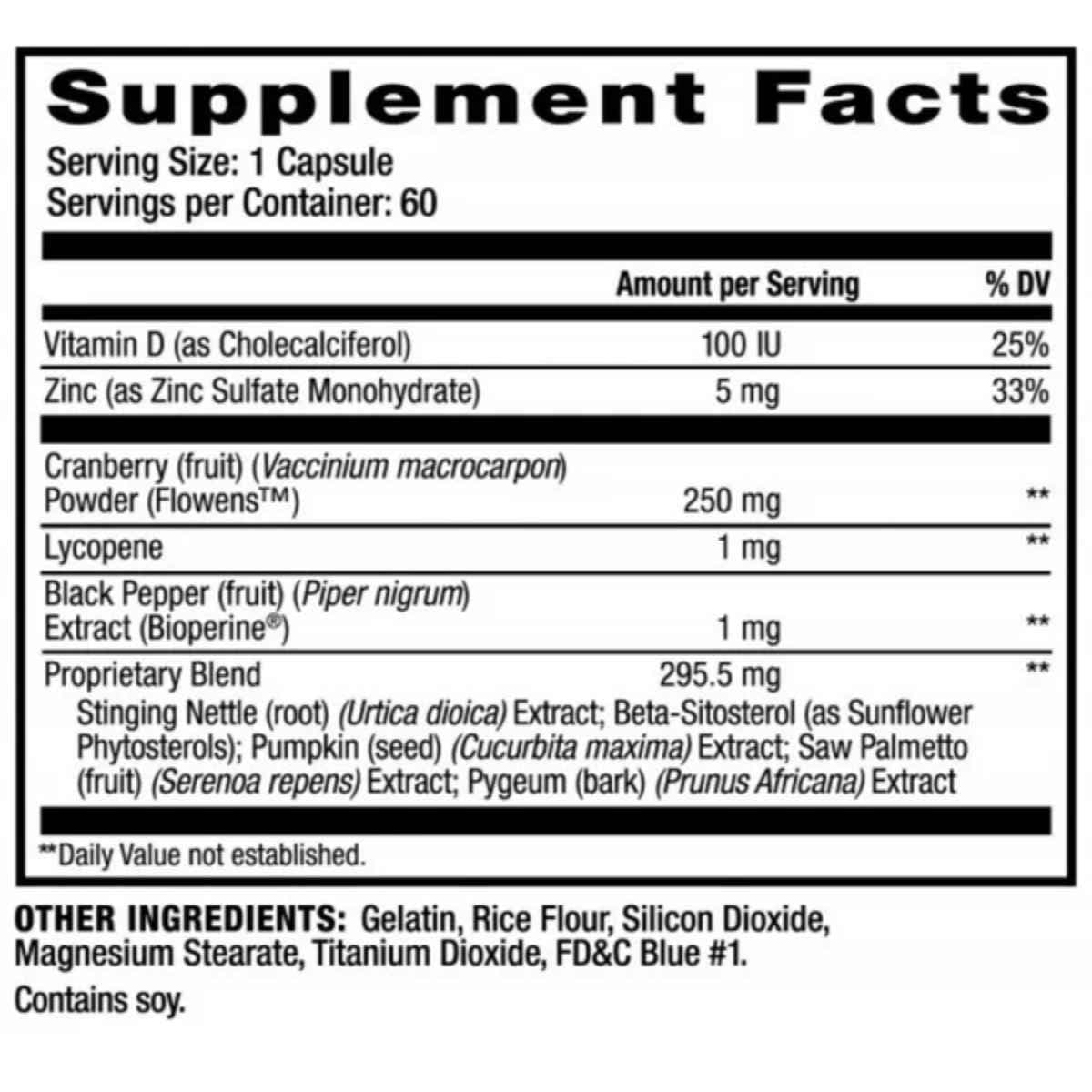 Etiqueta de Prosvent Ultra Blend con tabla del suplemento e ingredientes declarados