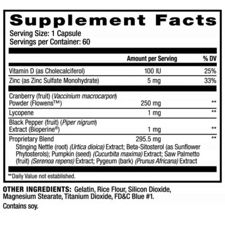 Etiqueta de Prosvent Ultra Blend con tabla del suplemento e ingredientes declarados