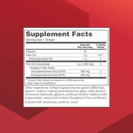 Información del suplemento de Protocol For Life Balance DHA-500 con aceite de pescado, DHA y EPA.