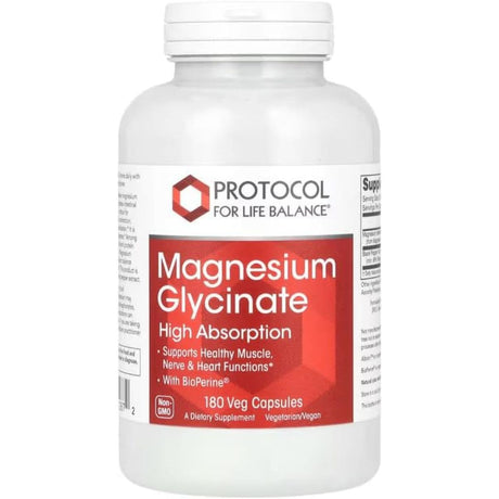 Frasco de Protocol For Life Balance glicinato de magnesio, 180 cápsulas