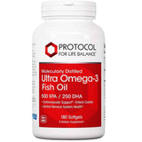 Frasco frontal de Protocol For Life Balance Ultra omega 3 con 500 mg de EPA y 250 mg de DHA, presentación de 180 cápsulas blandas.