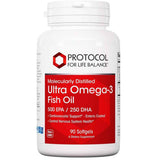 Frasco frontal de Protocol For Life Balance Ultra omega 3 con 500 mg de EPA y 250 mg de DHA, presentación de 90 cápsulas blandas.