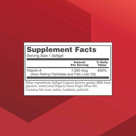 Tabla nutricional del suplemento Protocol For Life Balance Vitamina A 100 cápsulas blandas