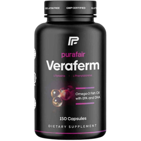 Frasco de suplemento Purafair L-Tirosina y L-Fenilalanina 150 cápsulas