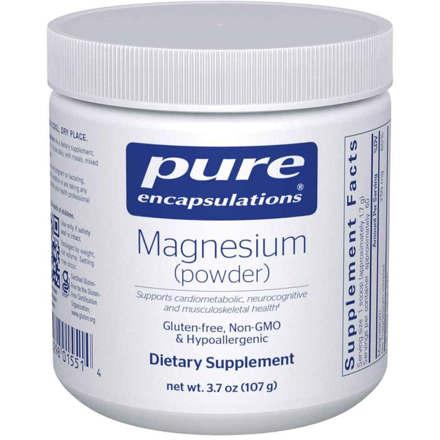 Frasco frontal de Pure Encapsulations Citrato de magnesio en polvo, presentación de 107 g