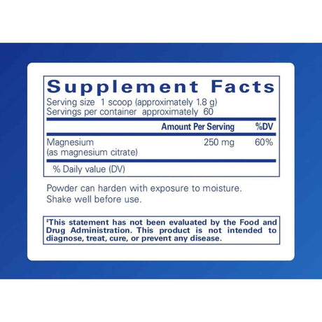 Información del suplemento Pure Encapsulations Citrato de magnesio en polvo, 250 mg por porción