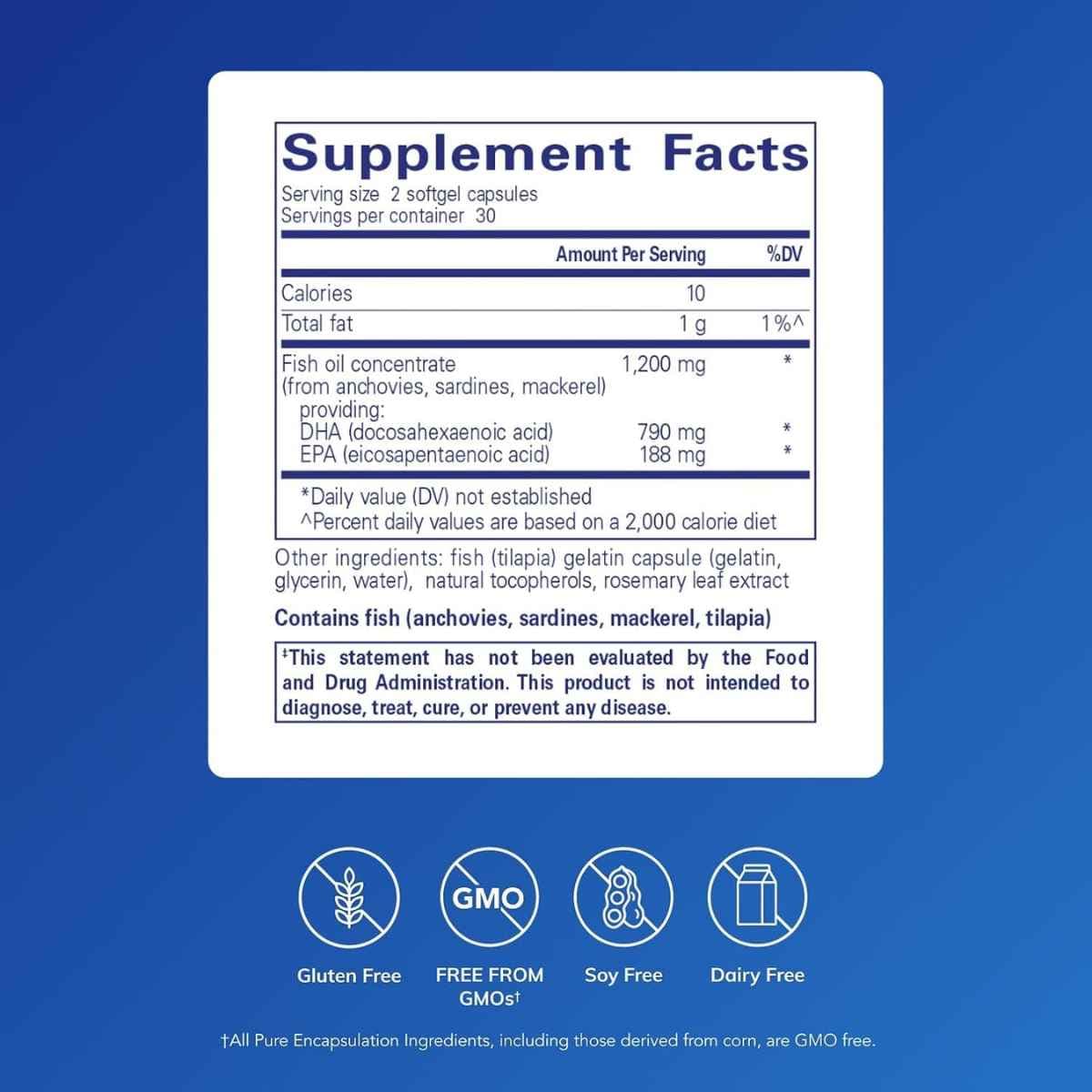 Información del suplemento Pure Encapsulations DHA Ultimate 120 cápsulas blandas