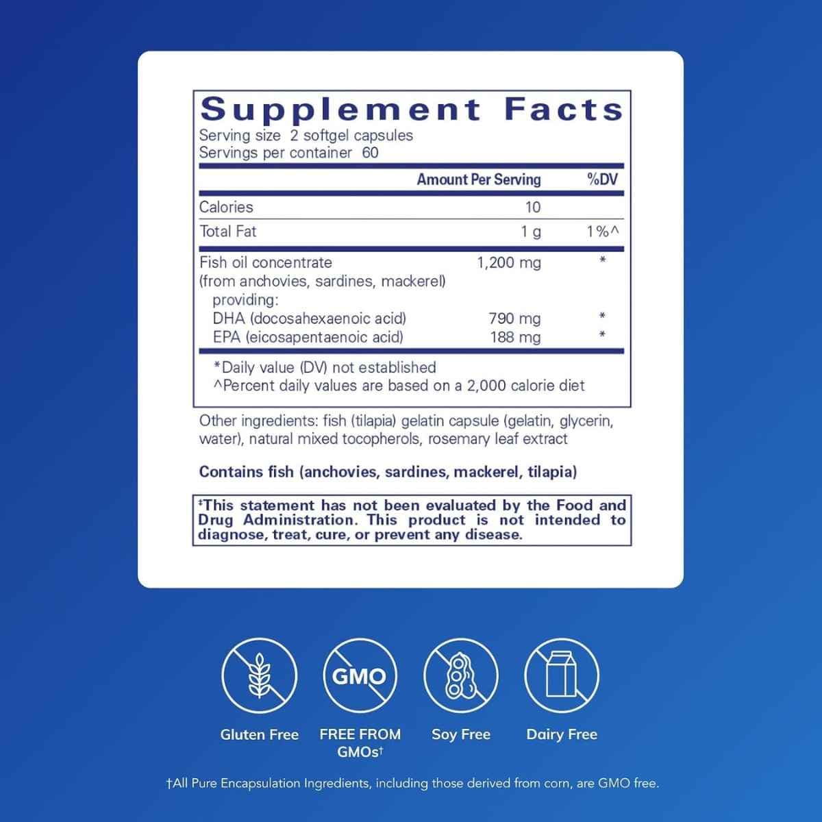 Información del suplemento Pure Encapsulations DHA Ultimate 60 cápsulas blandas