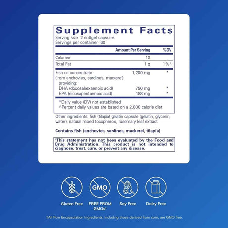 Información del suplemento Pure Encapsulations DHA Ultimate 60 cápsulas blandas
