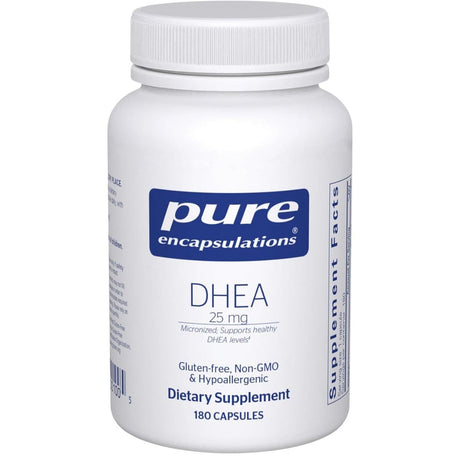 Frasco de suplemento Pure Encapsulations DHEA 25 mg 180 cápsulas