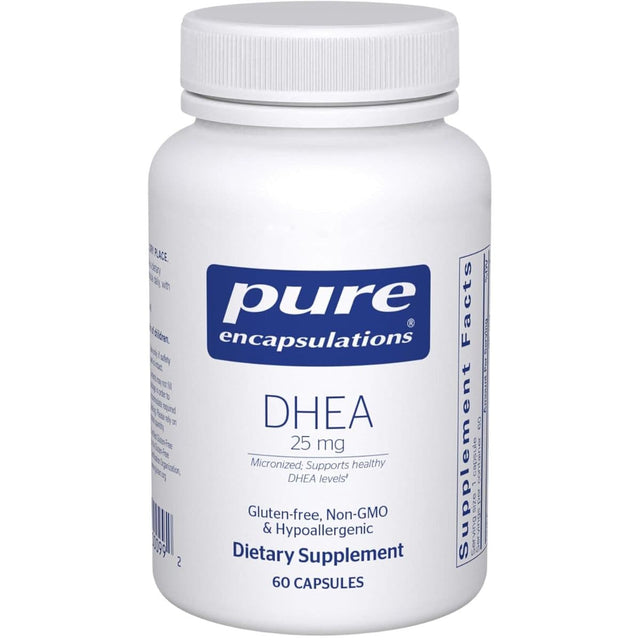 Frasco de suplemento Pure Encapsulations DHEA 25 mg 60 cápsulas