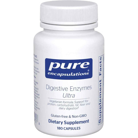 Frasco frontal de Pure Encapsulations Digestive Enzymes Ultra con 180 cápsulas.