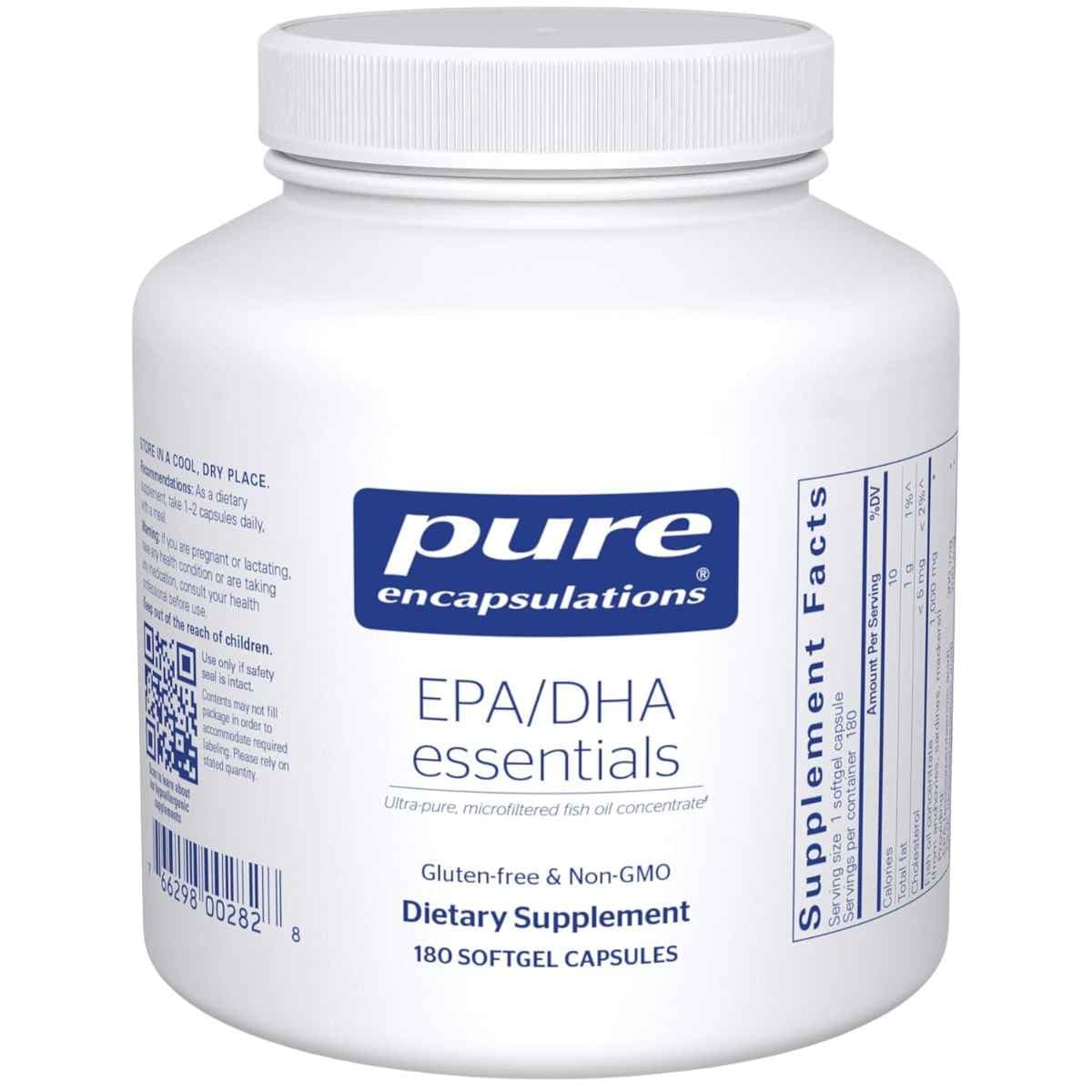 Frasco de Pure Encapsulations EPA/DHA Essentials, presentación de 180 cápsulas blandas