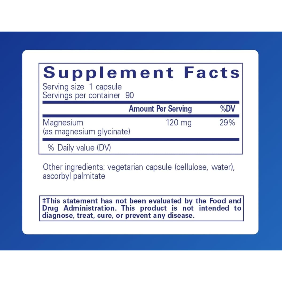 Información del suplemento de Pure Encapsulations glicinato de magnesio 120 mg, presentación de 180 cápsulas