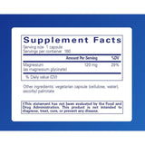 Tabla de información del suplemento Pure Encapsulations Glicinato de Magnesio, presentación de 180 cápsulas
