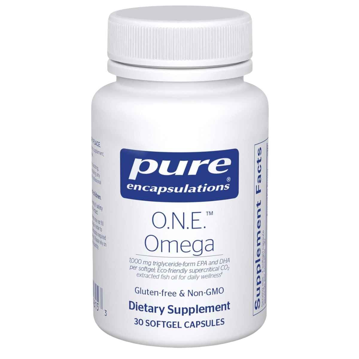 Frasco de Pure Encapsulations O.N.E. Omega, presentación de 30 cápsulas blandas
