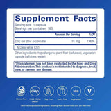 Tabla nutricional del suplemento Pure Encapsulations Picolinato de Zinc 15 mg 180 cápsulas