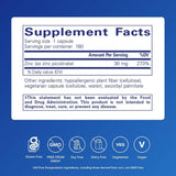 Tabla nutricional del suplemento Pure Encapsulations Picolinato de Zinc 30 mg 180 cápsulas
