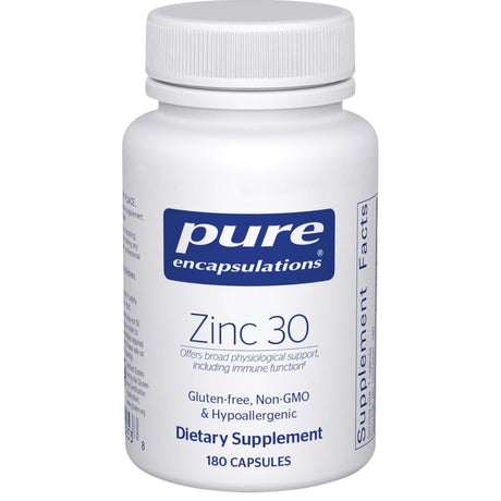 Frasco de suplemento Pure Encapsulations Picolinato de Zinc 30 mg 180 cápsulas