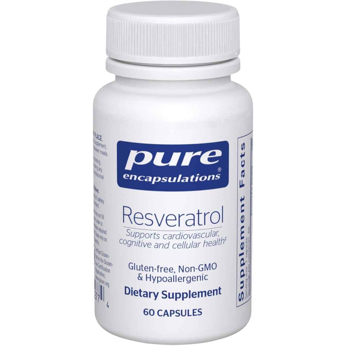 Frasco de suplemento Pure Encapsulations Resveratrol 40 mg 60 cápsulas