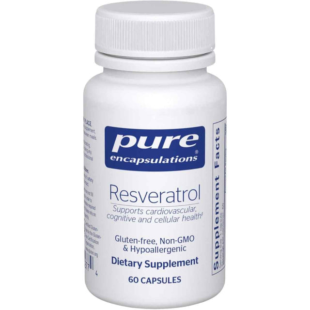 Frasco de suplemento Pure Encapsulations Resveratrol 40 mg 60 cápsulas