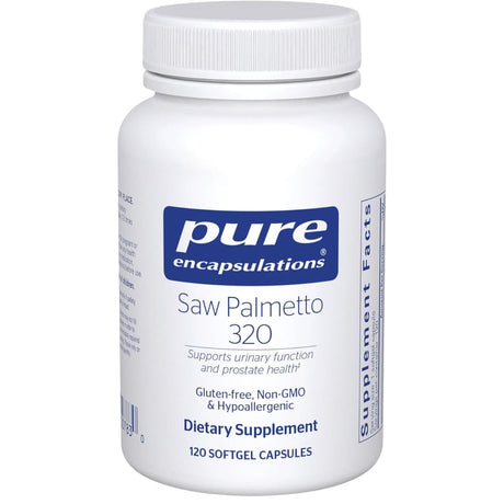 Frasco de suplemento Pure Encapsulations Saw Palmetto 320 mg 120 cápsulas blandas