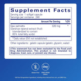 Tabla nutricional del suplemento Pure Encapsulations Saw Palmetto 320 mg 240 cápsulas blandas