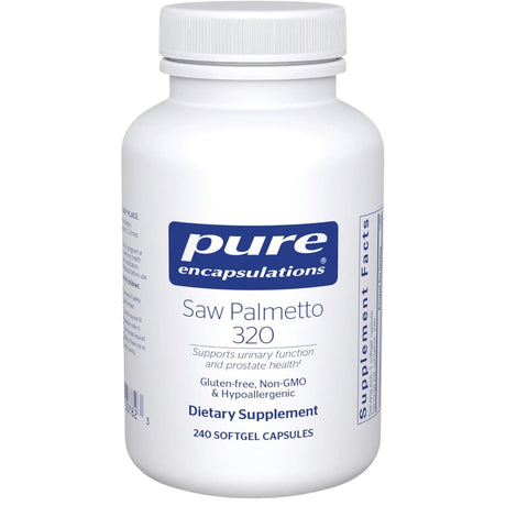 Frasco de suplemento Pure Encapsulations Saw Palmetto 320 mg 240 cápsulas blandas