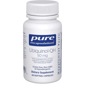 Frasco de suplemento Pure Encapsulations Ubiquinol-QH 50 mg 60 cápsulas