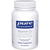 Frasco de suplemento Pure Encapsulations Vitamina D3 1000 UI 250 cápsulas