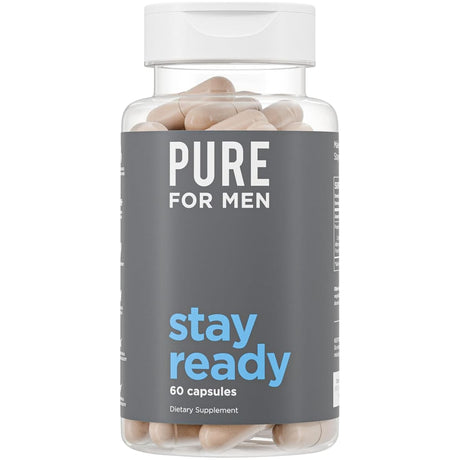Frasco frontal de Pure for Men Stay Ready mezcla de fibra, presentación de 60 cápsulas