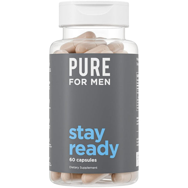 Frasco frontal de Pure for Men Stay Ready mezcla de fibra, presentación de 60 cápsulas