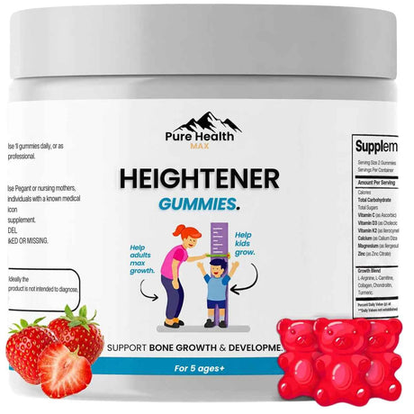 Pure Health Max Heightener Gummies sabor fresa, frasco de 60 gomitas