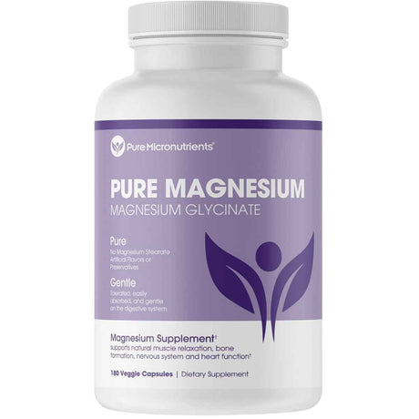 Frasco frontal de Pure Micronutrients complejo de magnesio de 180 cápsulas.