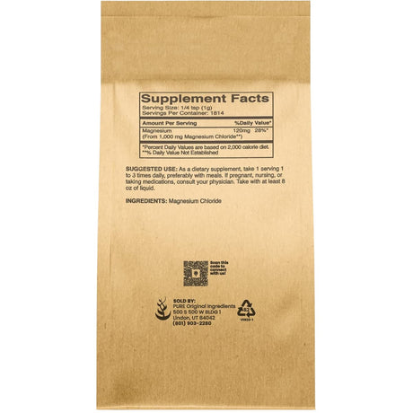Información del suplemento de Pure Original Ingredients cloruro de magnesio en polvo 1.82 kg
