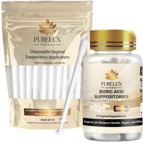 PureLux Naturals ácido bórico con 15 supositorios vaginales y 10 aplicadores desechables