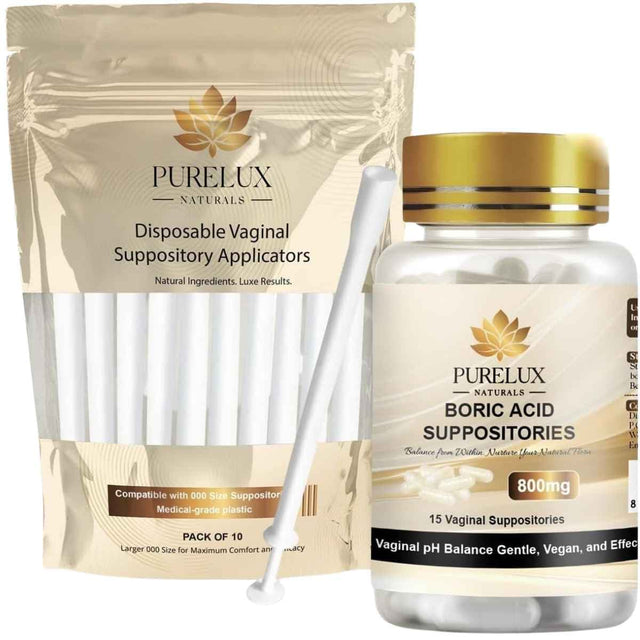 PureLux Naturals ácido bórico con 15 supositorios vaginales y 10 aplicadores desechables