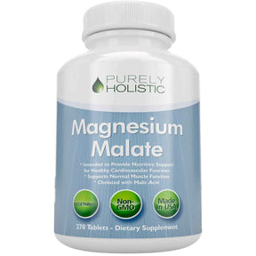 Frasco frontal de Purely Holistic malato de magnesio 400 mg por porción, 270 tabletas