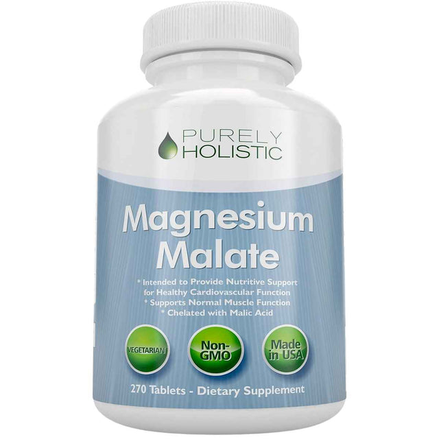 Frasco frontal de Purely Holistic malato de magnesio 400 mg por porción, 270 tabletas