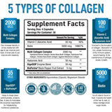 Tabla nutricional del suplemento Purely Optimal Multi Colágeno 5 Tipos 120 cápsulas
